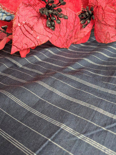 Navy Blue Cotton Stripes Fabric, Striped Handloom Fabric, Quilting Fabric